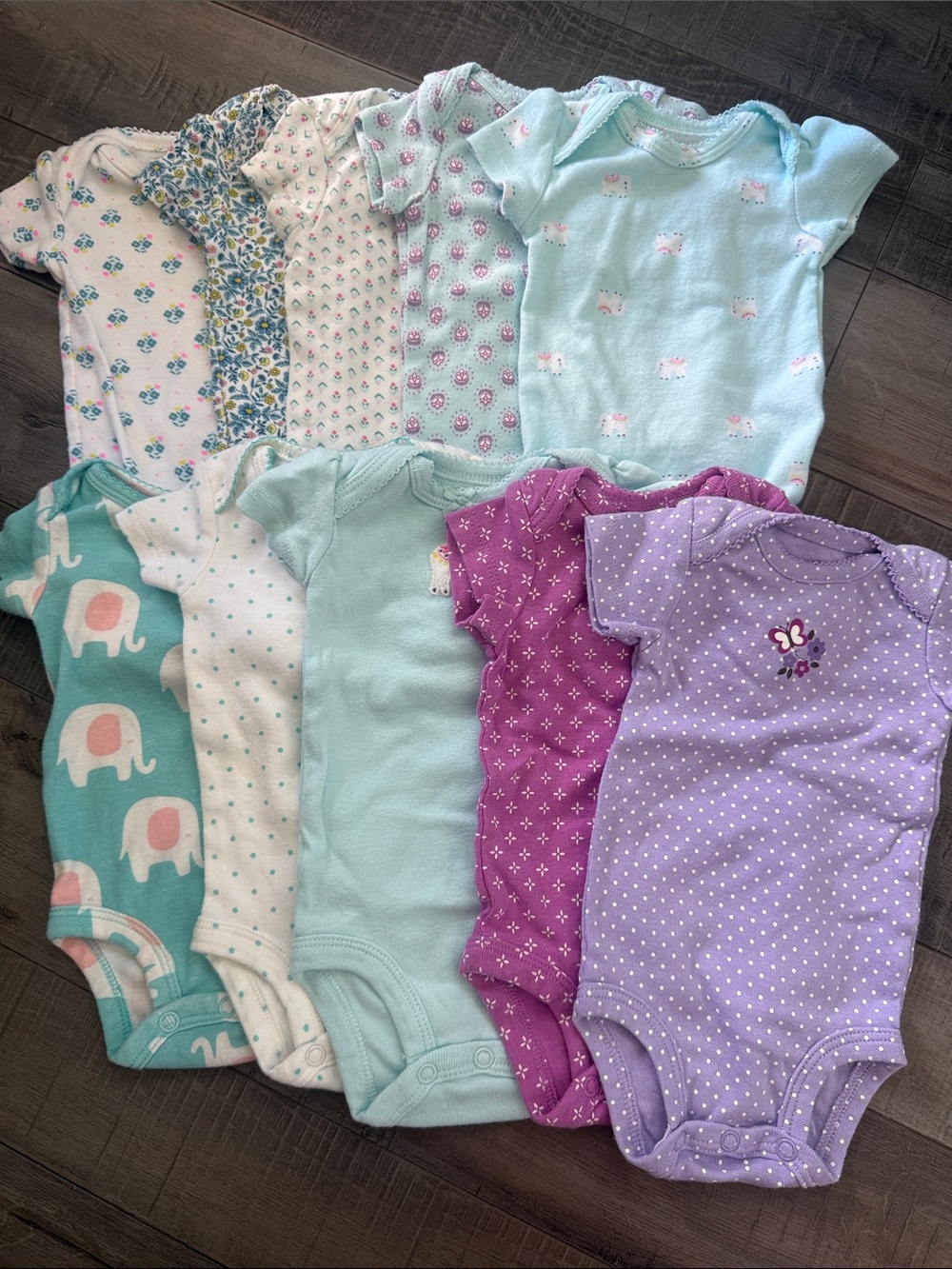 Carter's Pastel Baby Bodysuit Set in Mint, Teal, Lavender & Purple